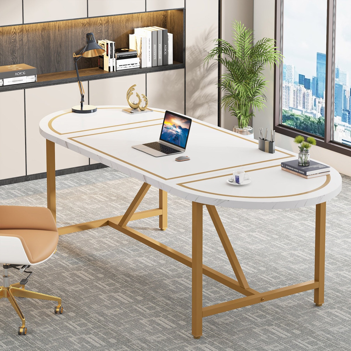 Executive Desk, 70.8? Modern Conference Table Computer Desk - Image 5