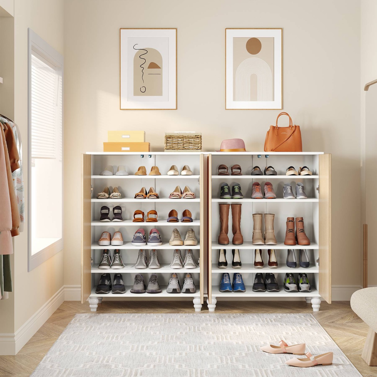 Shoe Cabinet, 2-Door Shoe Organizer Cabinets with Solid Wood Legs - Image 6