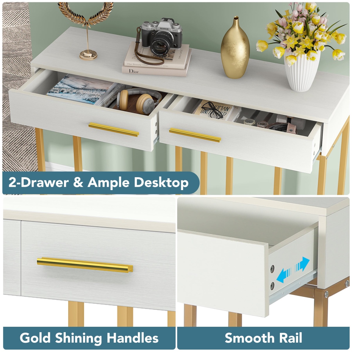 Console Table, Modern Sofa Couch Table with 2-Drawer - Image 7