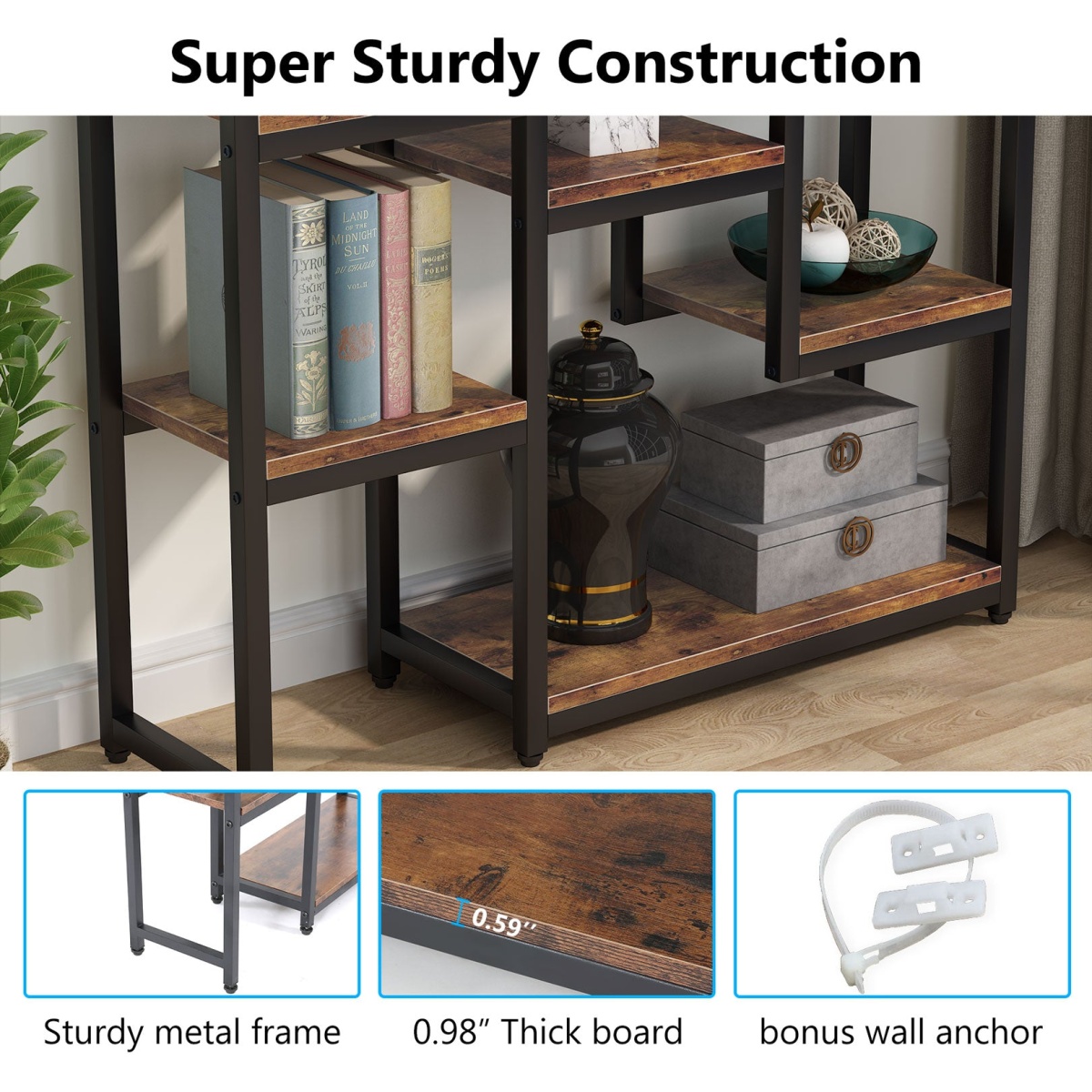 6-Tier Bookshelf 70.9 inch Tall Bookcase, 12-Shelf Display Shelves - Image 6