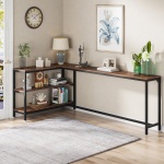 L-Shaped Console Table, Reversible Sofa Table with 3-Tier Shelves - Image 2
