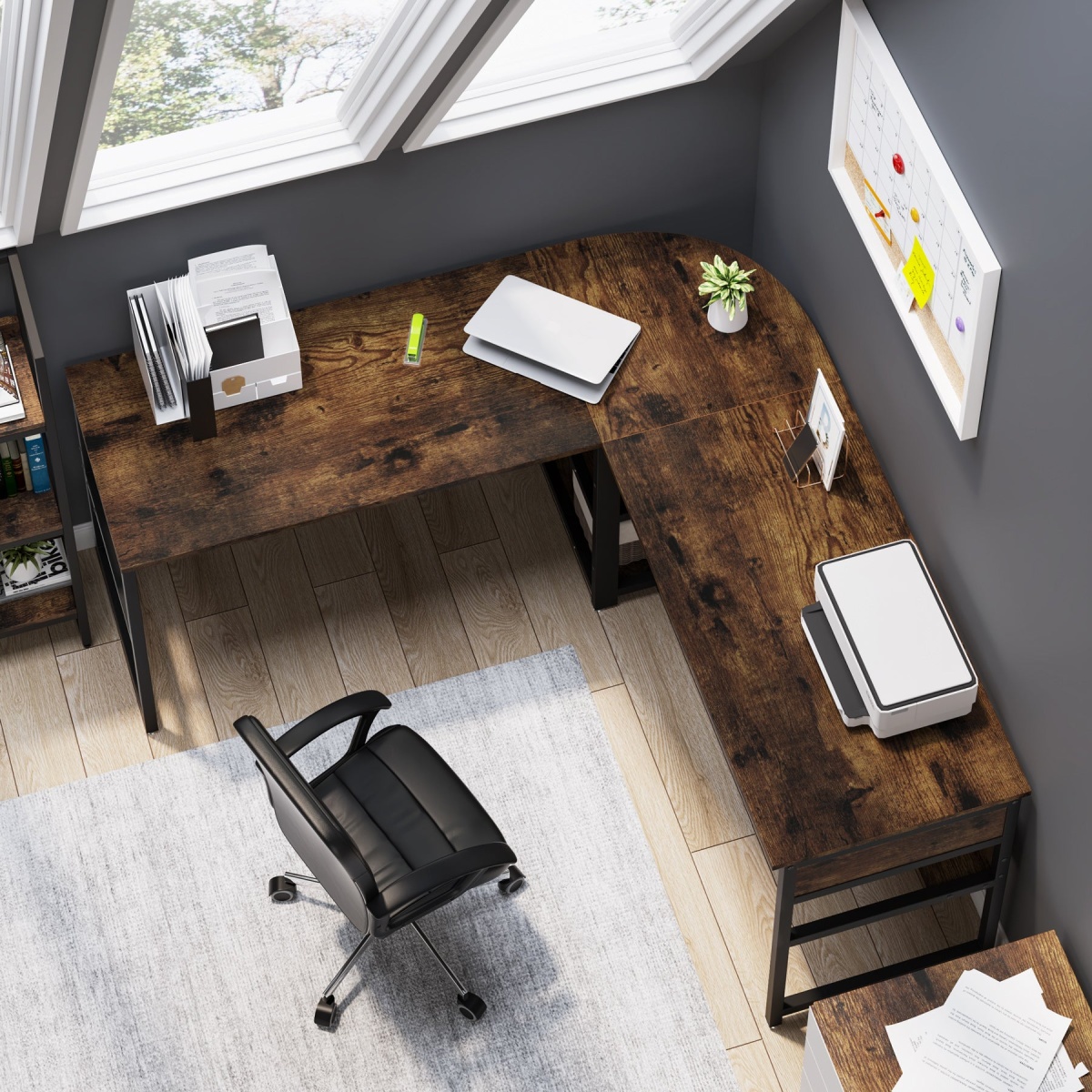 Lift Top L-Shaped Desk, Corner Computer Desk with Storage Shelves - Image 4