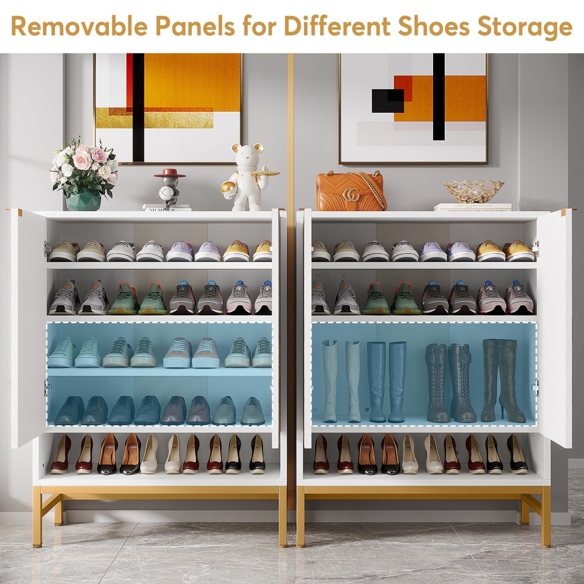 Shoe Cabinet, 5-Tier Entryway Shoe Organizer with Doors - Image 6