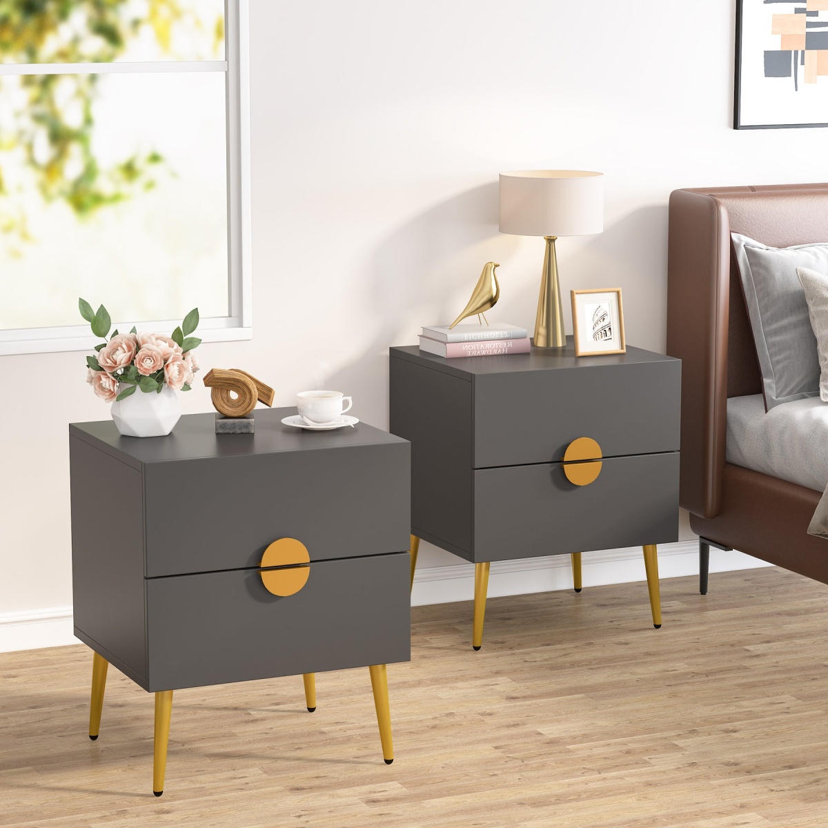 Nightstands, Modern Bedside Table with 2 Drawers - Image 8