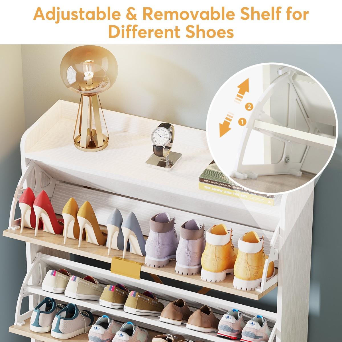 Shoe Cabinet, Modern Shoe Rack Organizer with Door & Drawer - Image 5