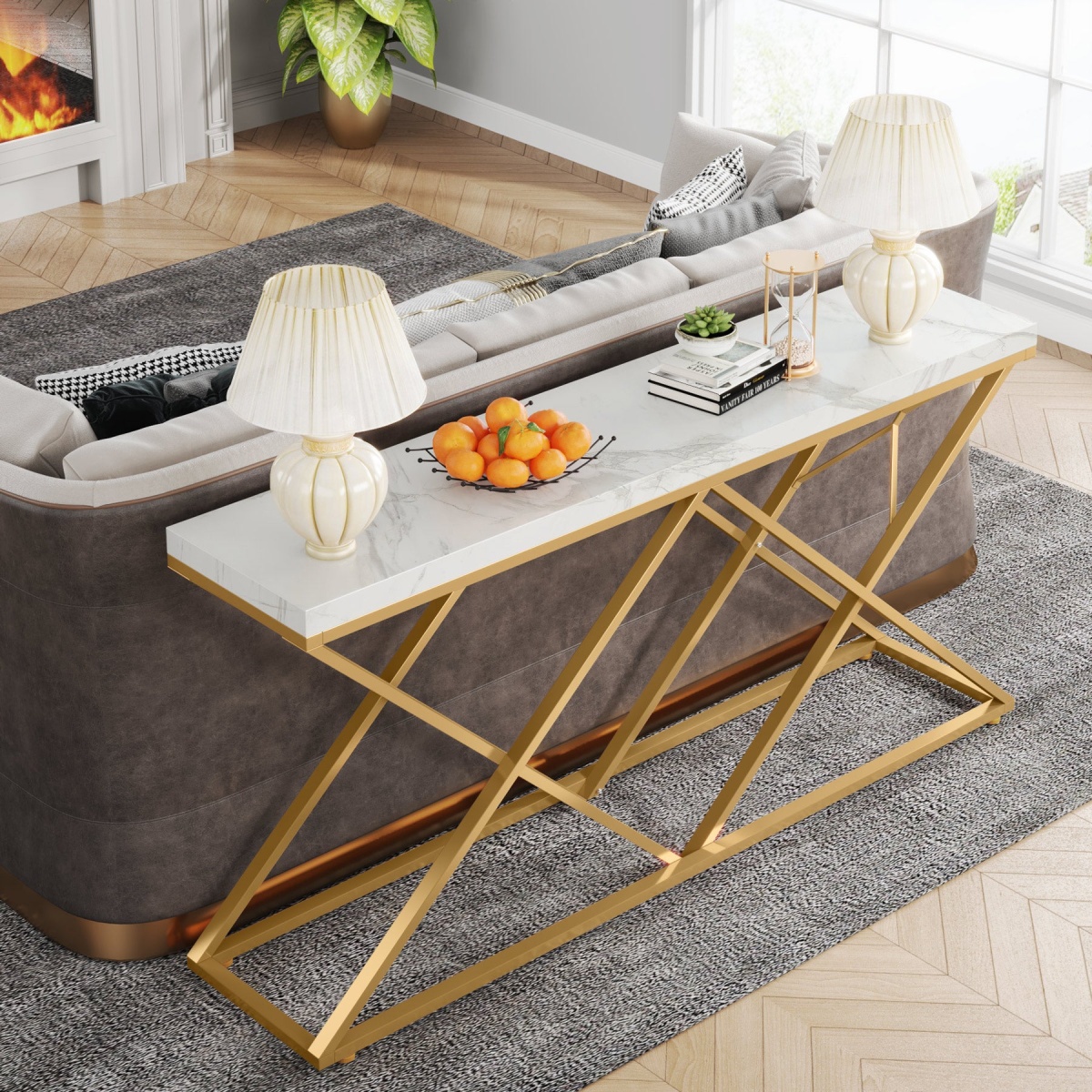 Console Table, 55? Modern Entryway Sofa Table with Gold Metal Legs - Image 6