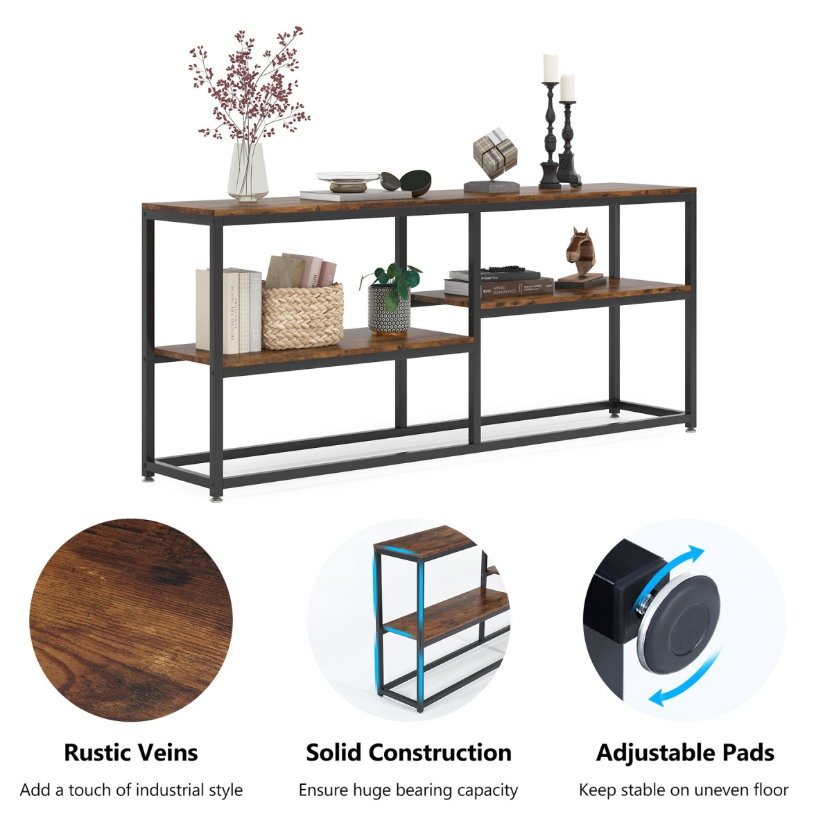 Console Table, 70.9 inch Extra Long Sofa Table with Storage Shelves - Image 6