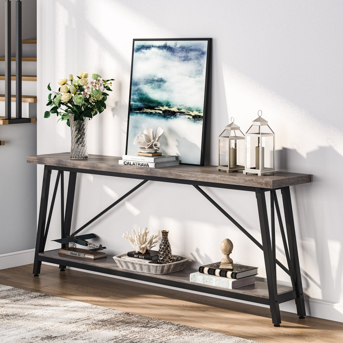 Console Table, 70.9 Inches Extra Long Sofa Table Behind Couch - Image 9