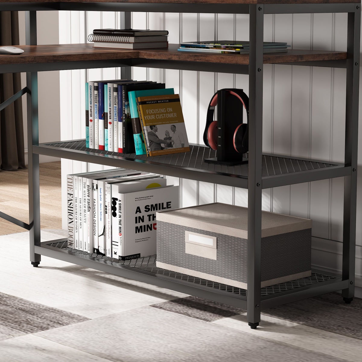 L-Shaped Desk, 59? Corner Computer Desk with Storage Shelf - Image 6