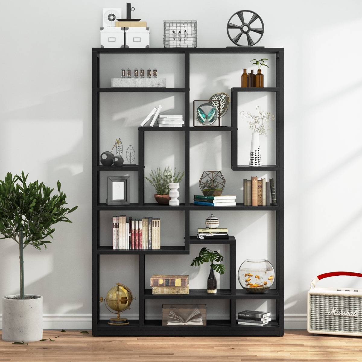 Bookshelf, Standing Shelf Bookcase Storage Rack, Black - Image 5