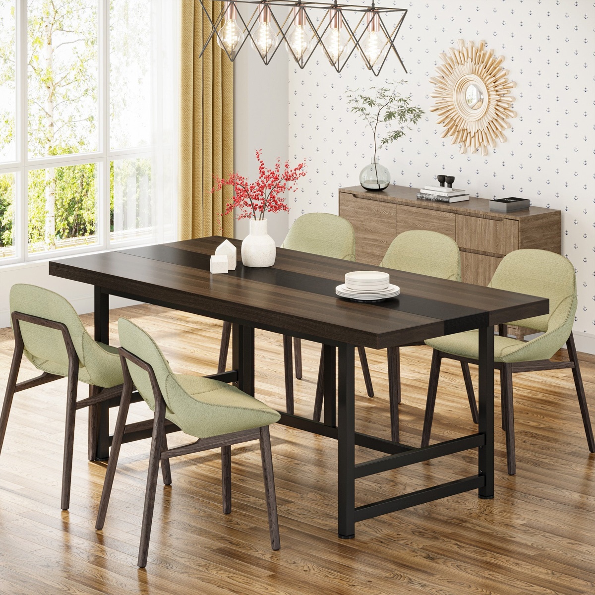 Dinning Table, 70? Home & Kitchen Table with Metal Frame - Image 4