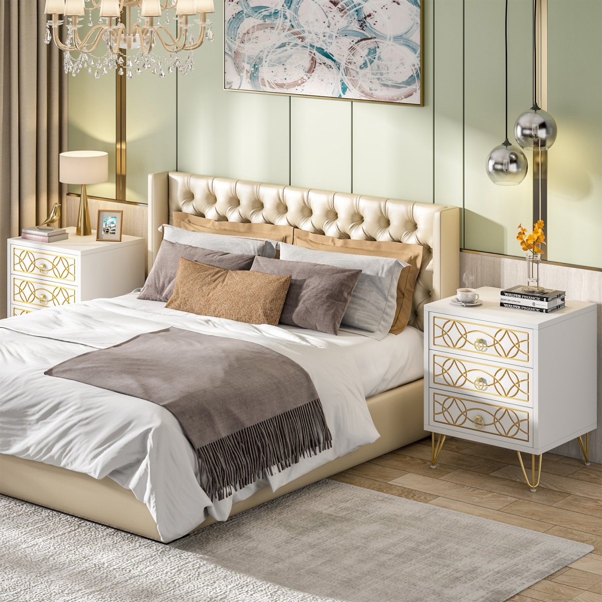 Nightstand, Modern Bedside Table Sofa End Table with 3 Drawers - Image 9