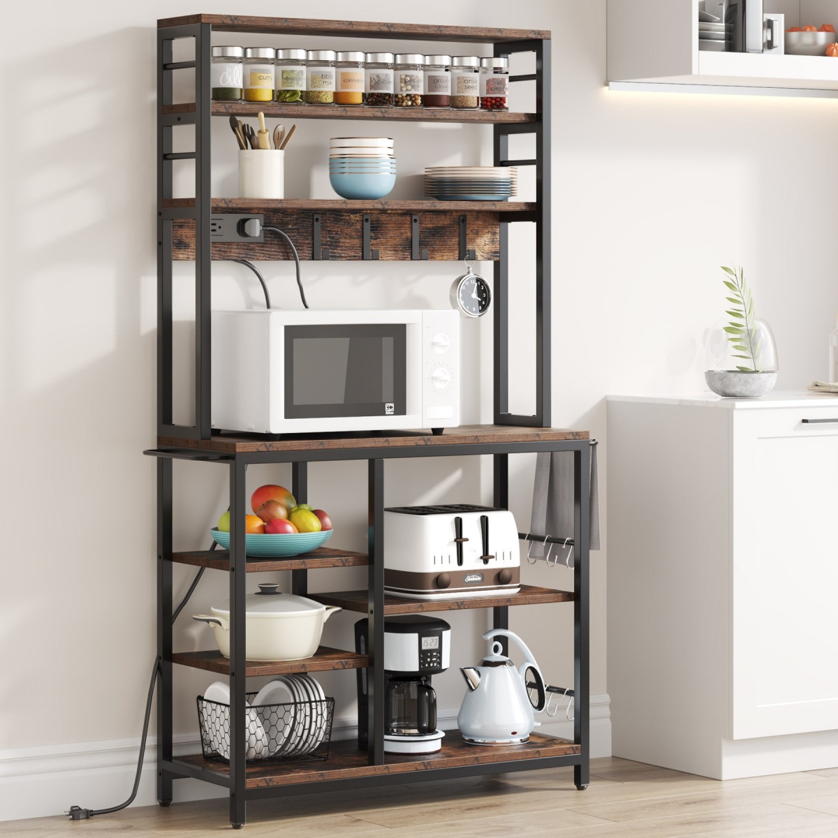 8-Tier Kitchen Baker?s Rack with Power Outlet & Hooks - Image 1