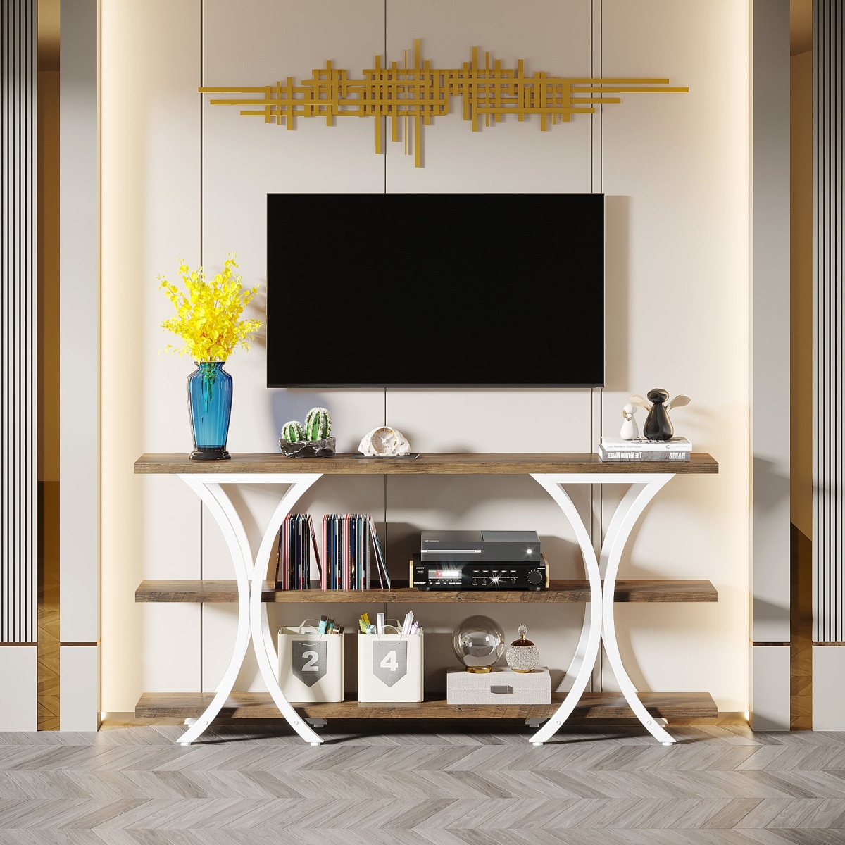 Console Table, Industrial Entryway Sofa Table with 3-Tier Shelves - Image 10