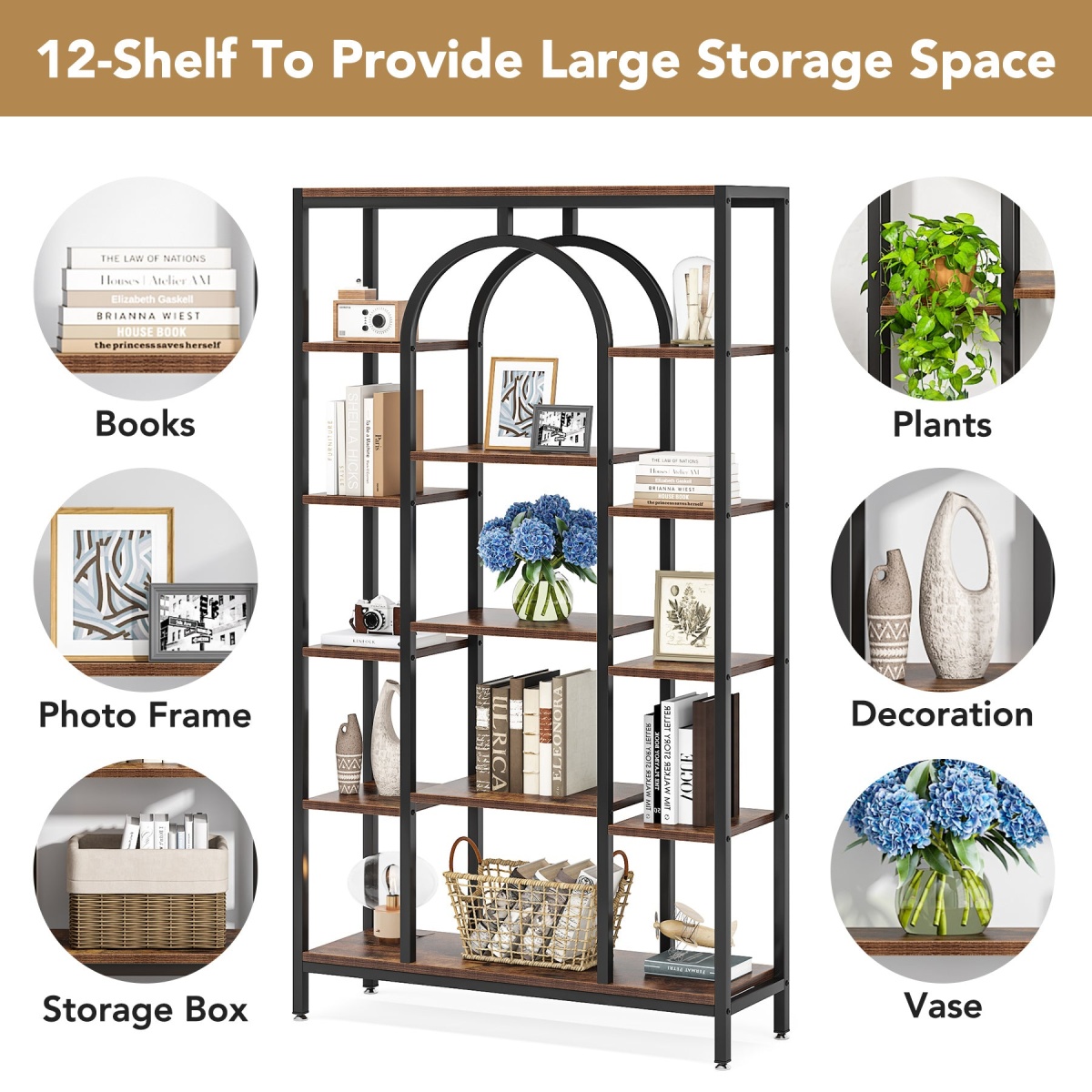 Bookshelf, 70.9? Etagere Bookcase Open Display Shelf - Image 7