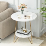 End Table, 2 Tier Round Sofa Bedside Table with Shelves - Image 4