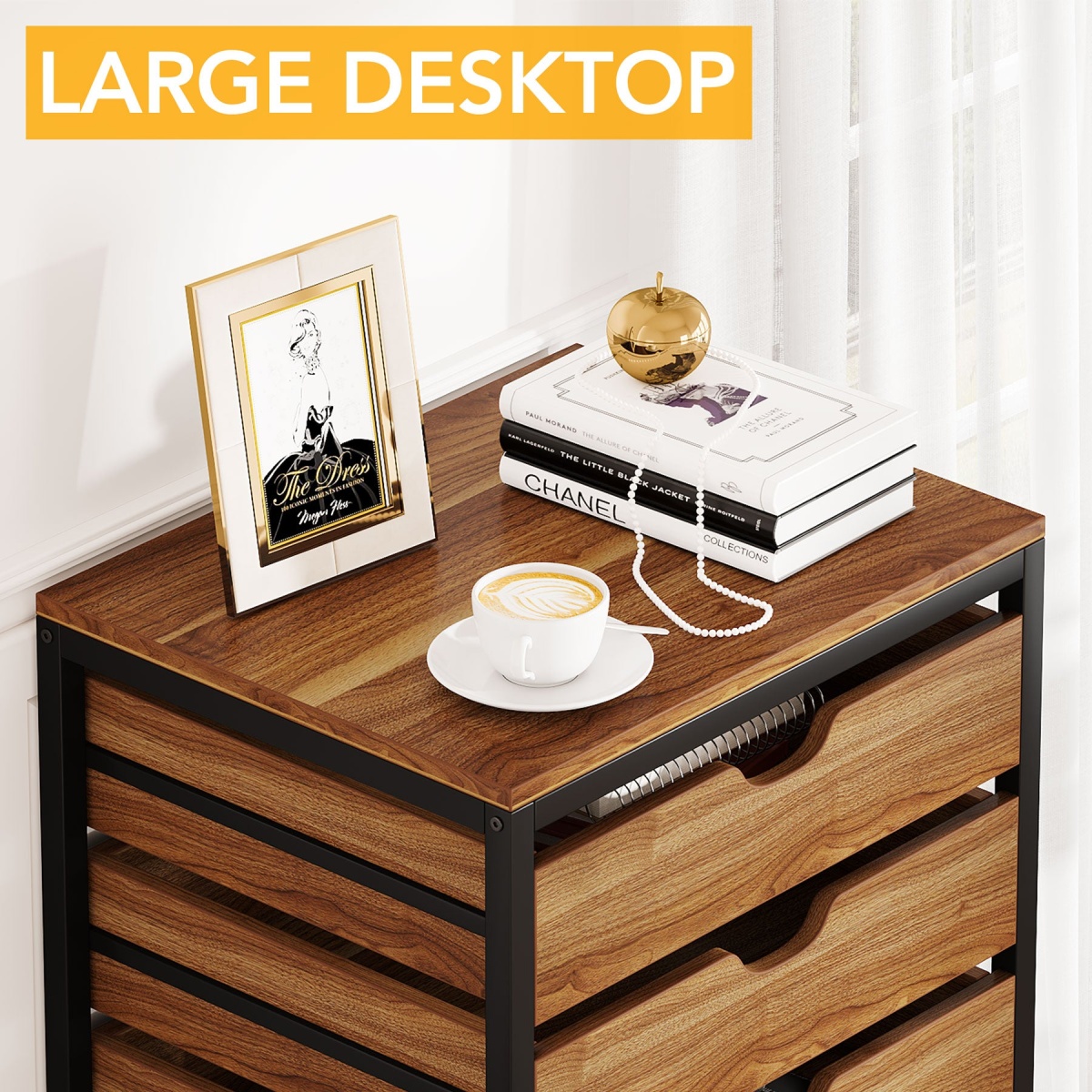 7 Drawer Chest, Industrial Storage Dresser Cabinet with Metal Legs - Image 7