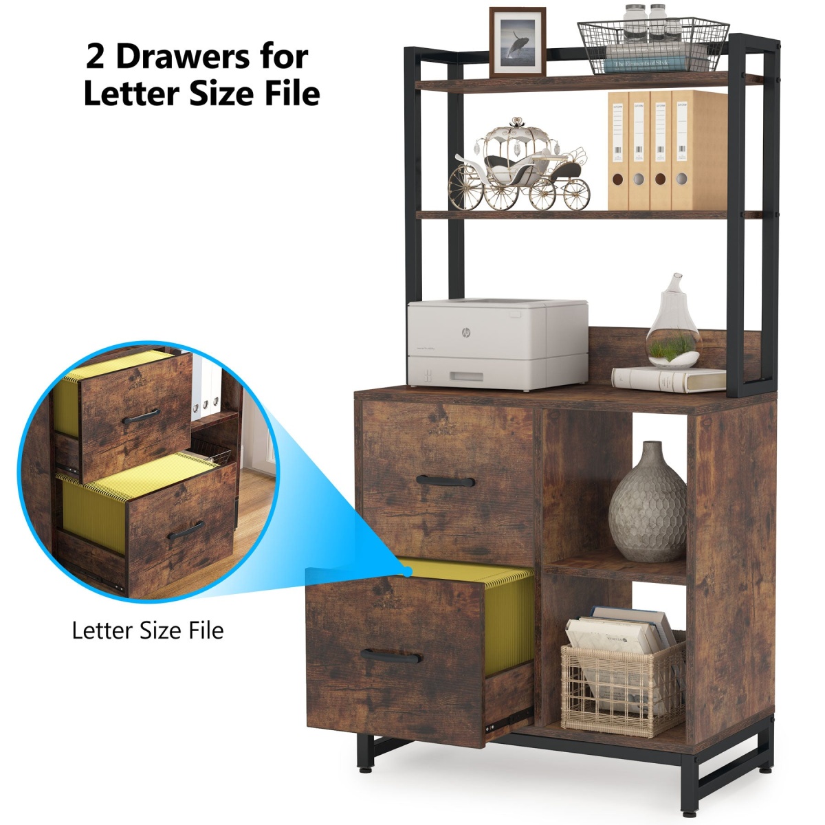 File Cabinet, 2 Drawer Vertical Filling Cabinet with Bookshelf - Image 7