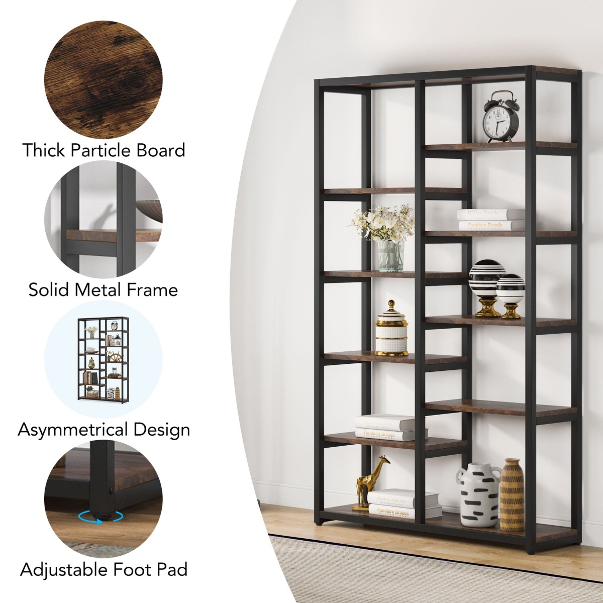 Bookshelf Bookcase, 10-Open Shelf Etagere Bookcase - Image 7