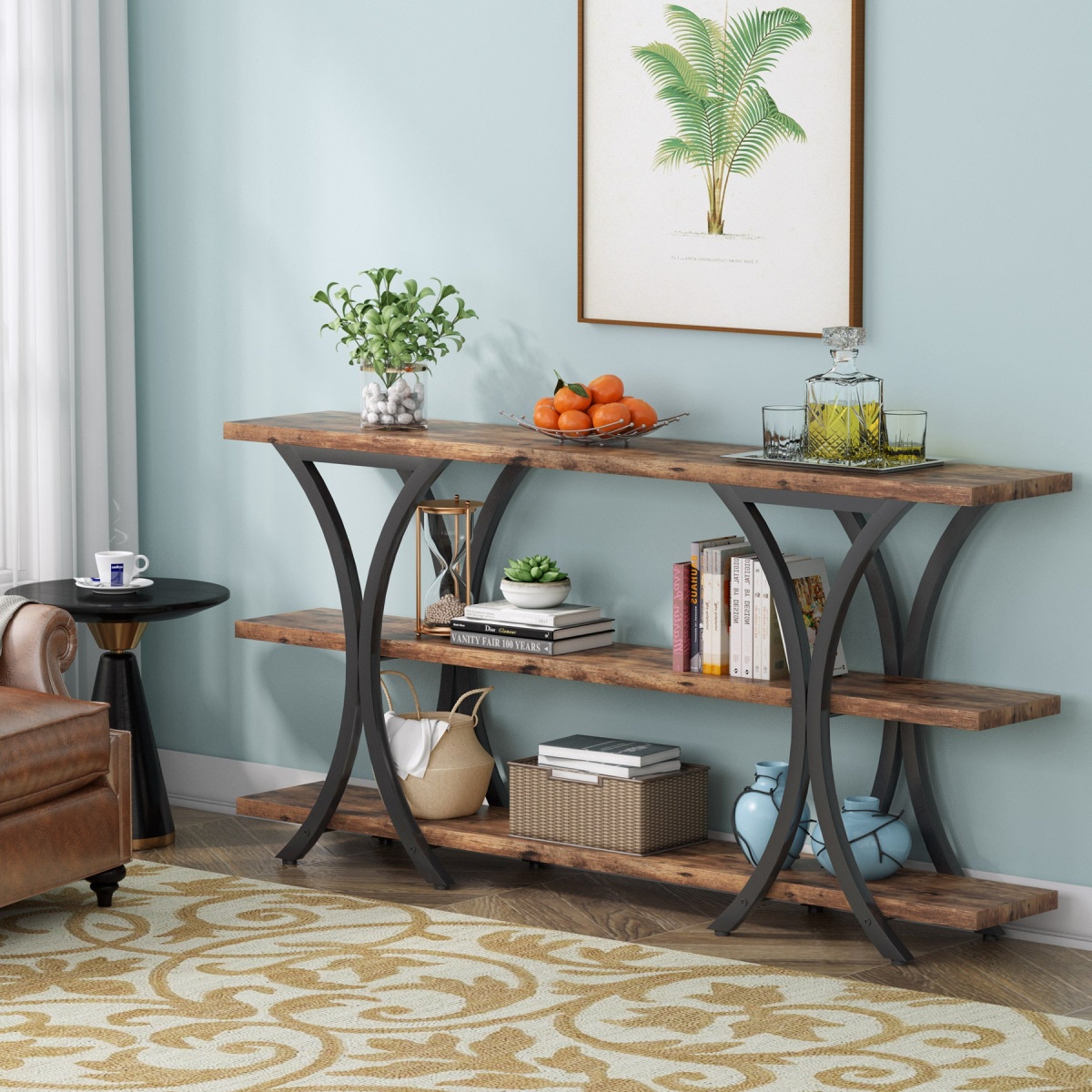 Console Table, Industrial Entryway Sofa Table with 3-Tier Shelves - Image 6