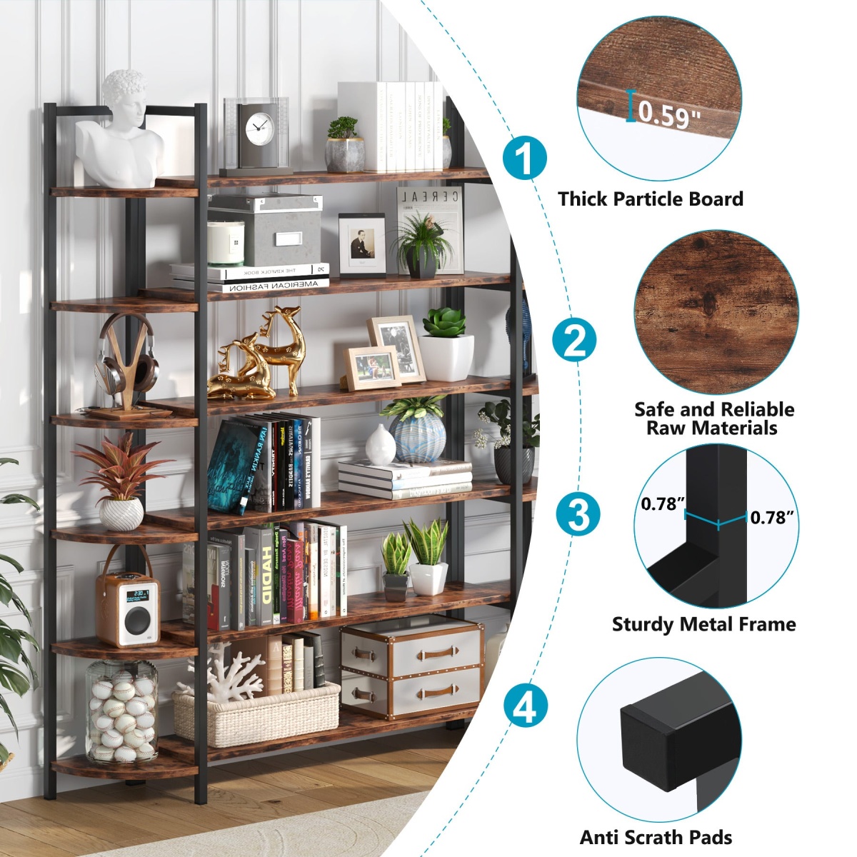 Triple Wide 6-Shelf Bookshelves , 6-Tier Large Etagere Bookcase - Image 5