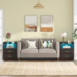 Nightstand, 2 Drawers Beside Table with LED Lights and Shelves - Image 11