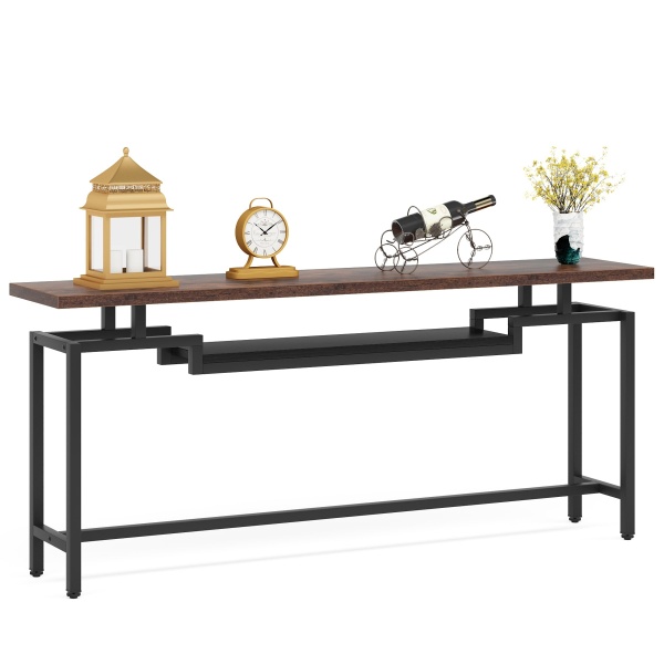 Console Table, 70? Sofa Table with 2 Tier Storage Shelves