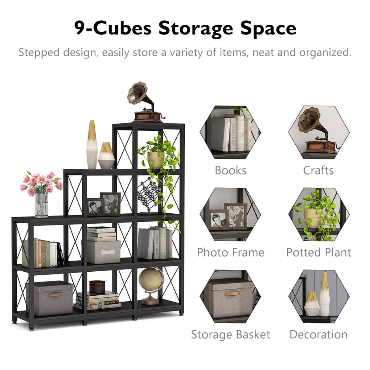 Bookshelf, 12 Shelves Industrial Ladder Etagere Bookcase - Image 6