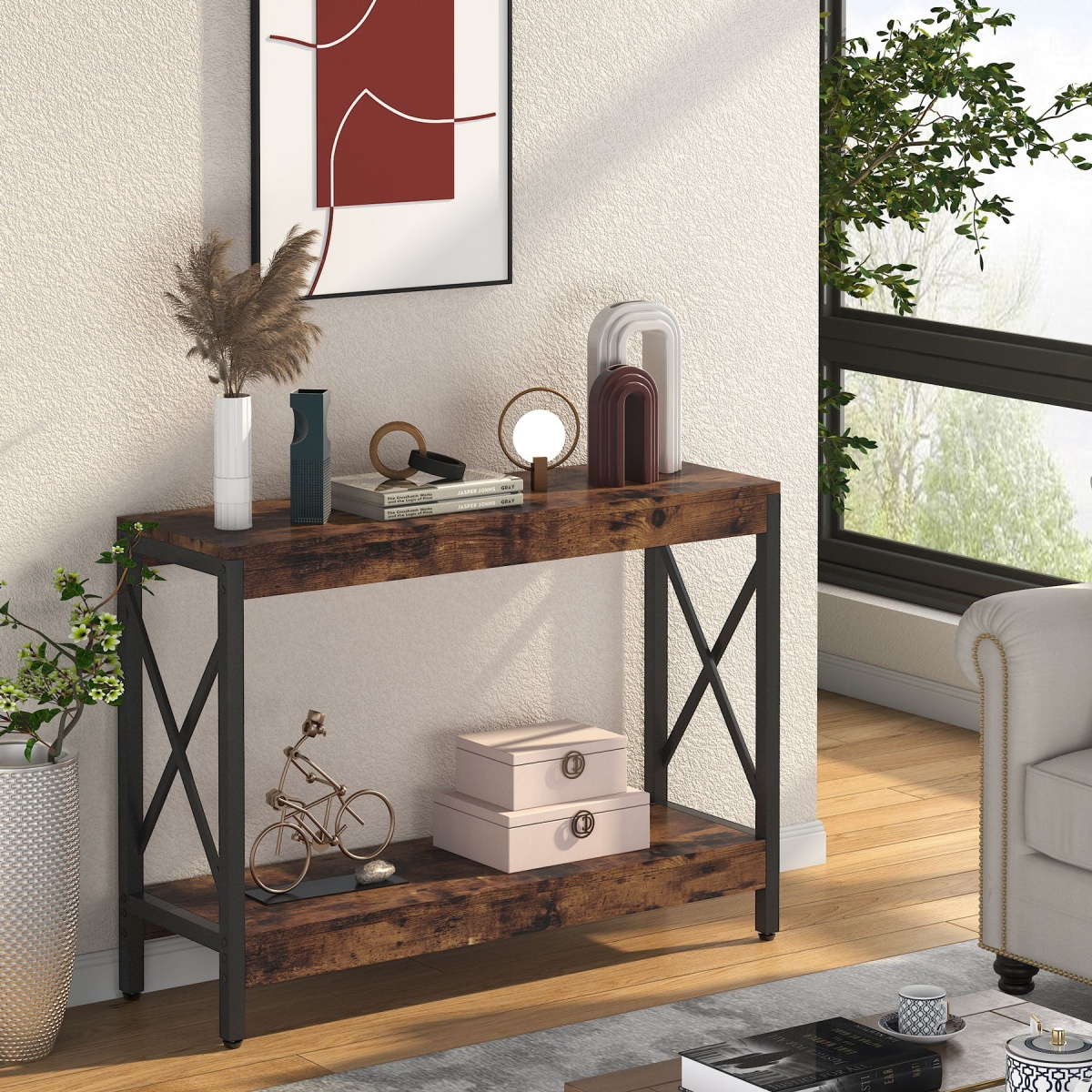 Console Table, Narrow Sofa Entryway Table with Storage Shelf - Image 4