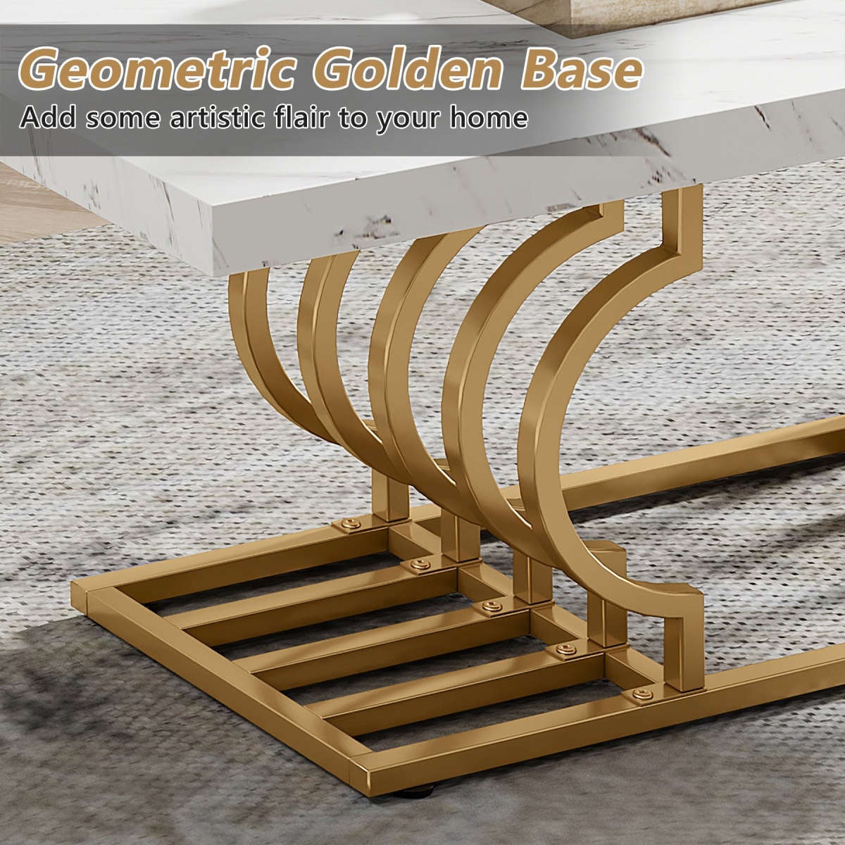 Coffee Table, 47? Faux Marble Cocktail Table with Geometric Frame - Image 7