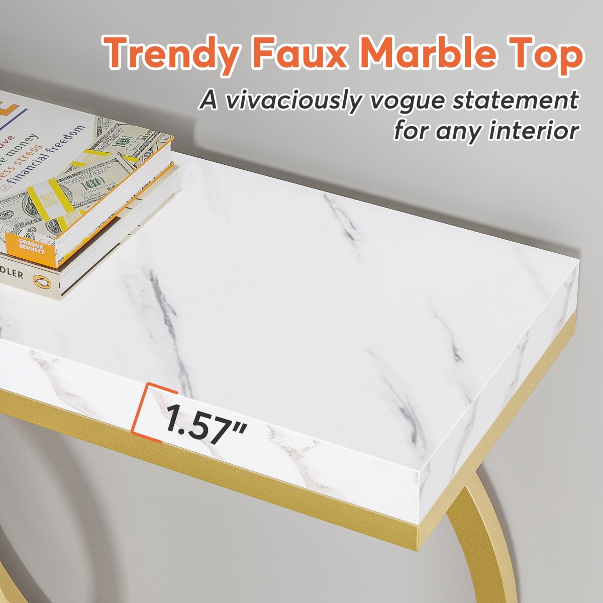 Console Table, 55 inch Faux Marble Entryway Sofa Table - Image 6