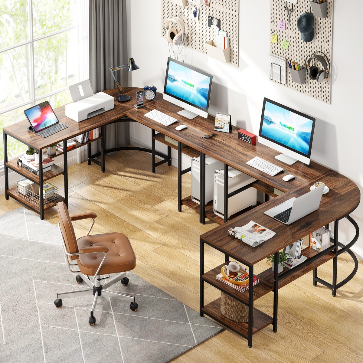 L-Shaped Desk, 59? Reversible Corner Computer Desk with Storage Shelves - Image 6