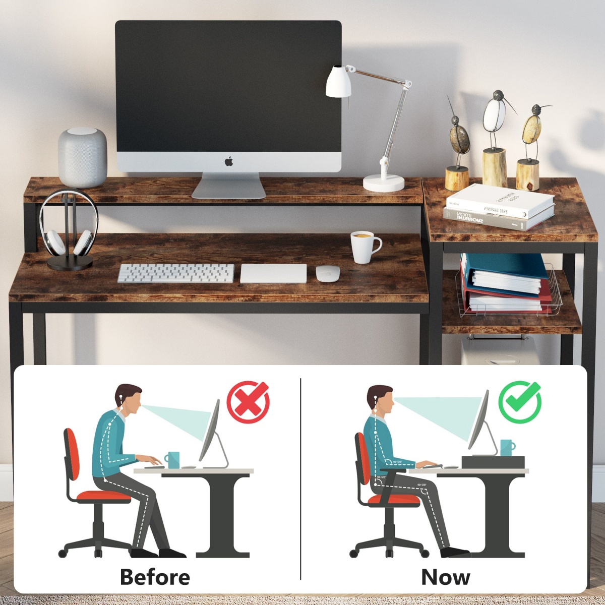 Computer Desk, Industrial Study Desk with Shelves & Monitor Stand - Image 5