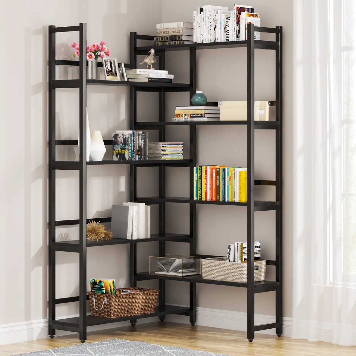 Corner Bookshelf, 8-Tier Industrial 70.8? Bookcase - Image 8