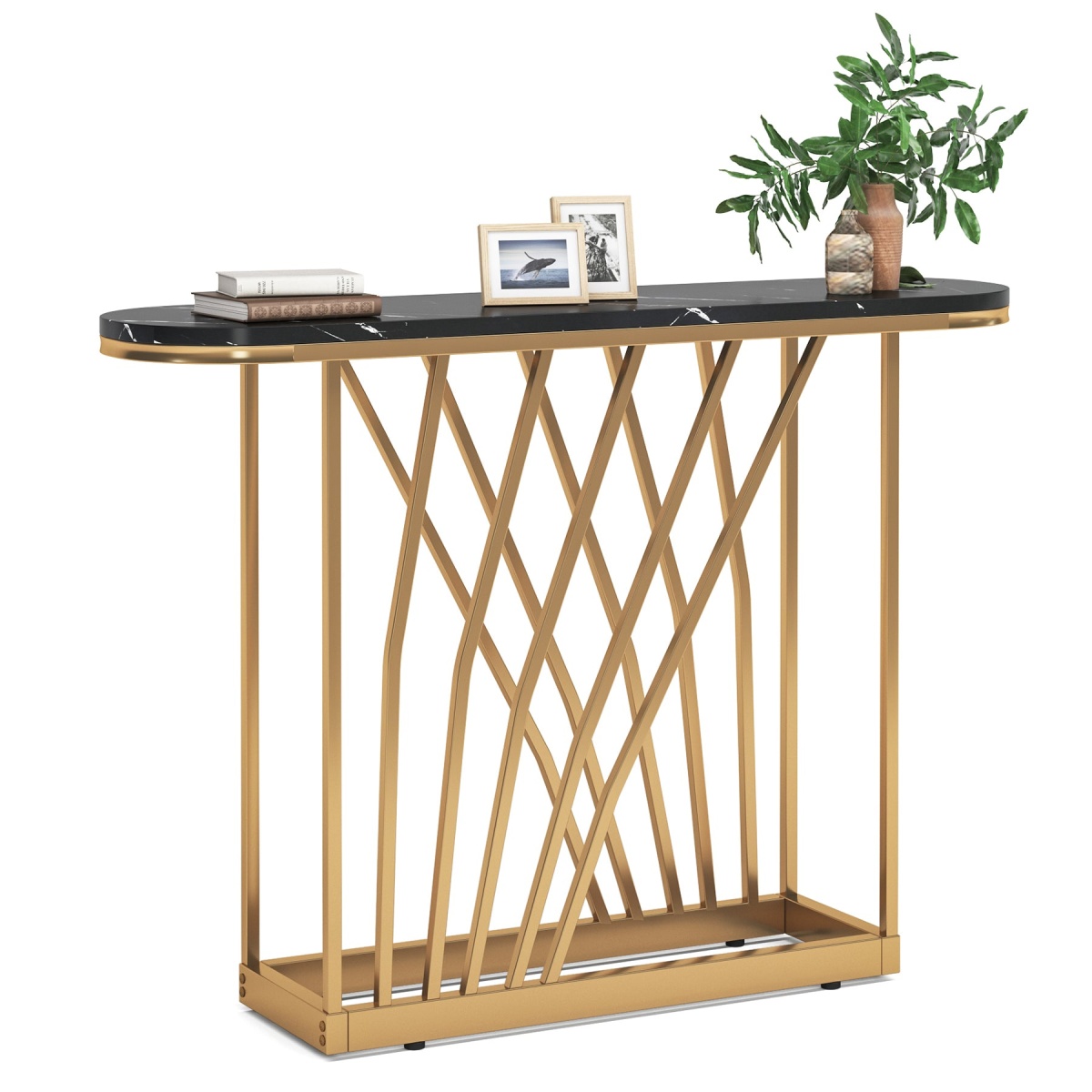 Console Table, 43? Modern Sofa Couch Table with Faux Marble - Image 1