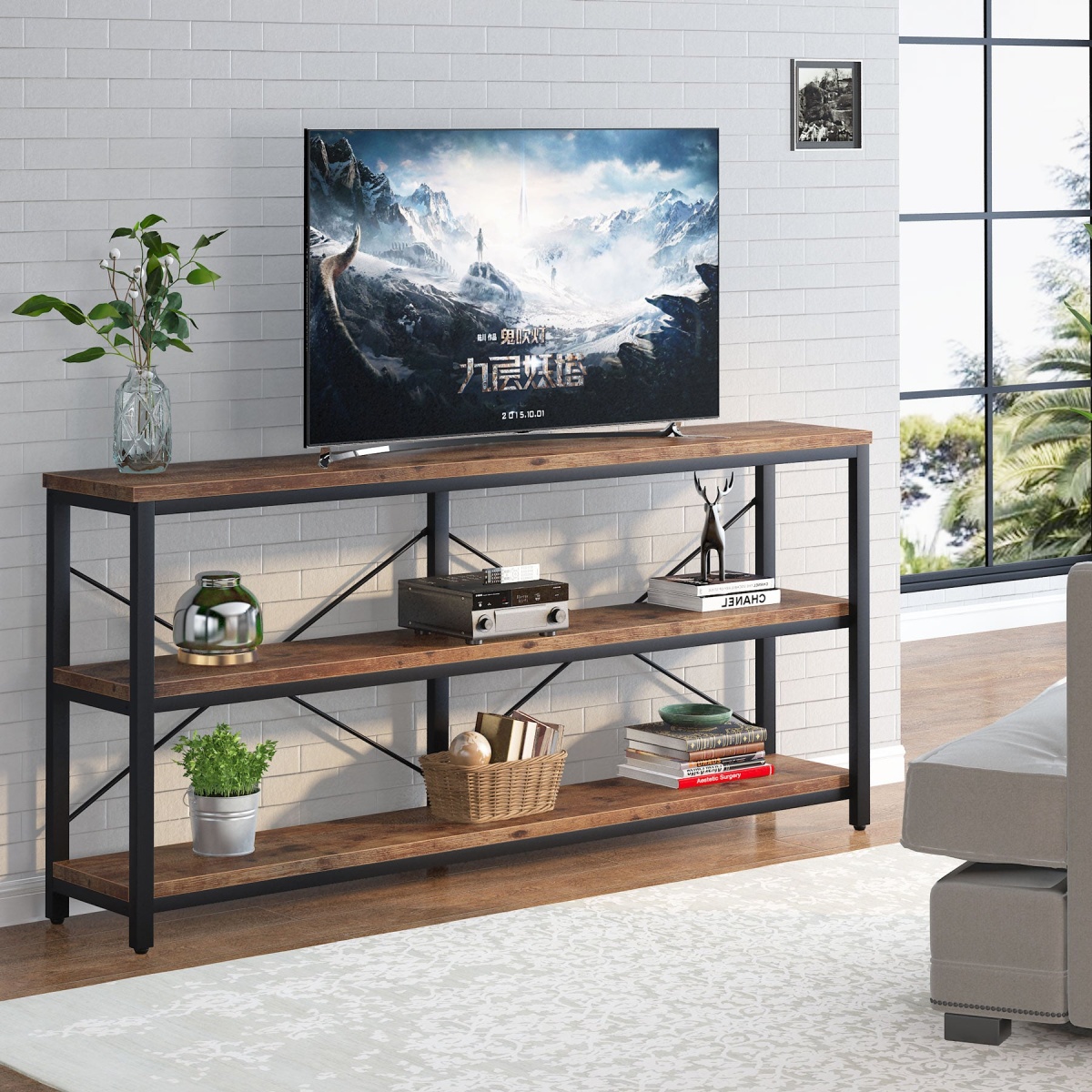 Sofa Table, 3 Tiers TV Stand Console Table - Image 6