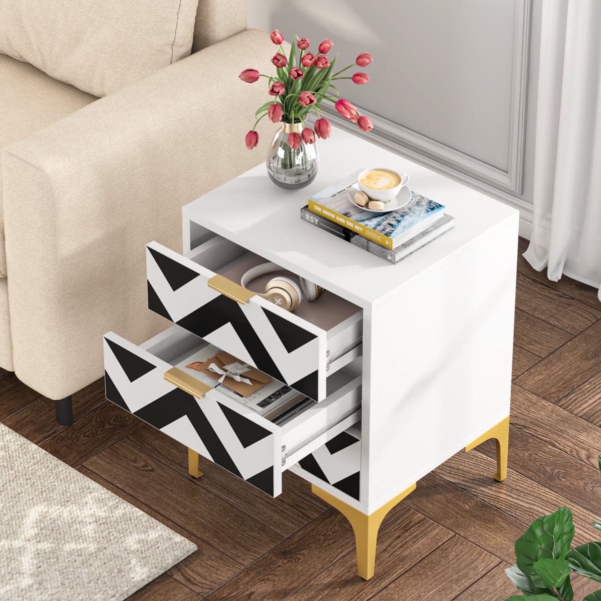 Nightstand, Modern 3-Drawer End Table Bedside Table for Bedroom - Image 5