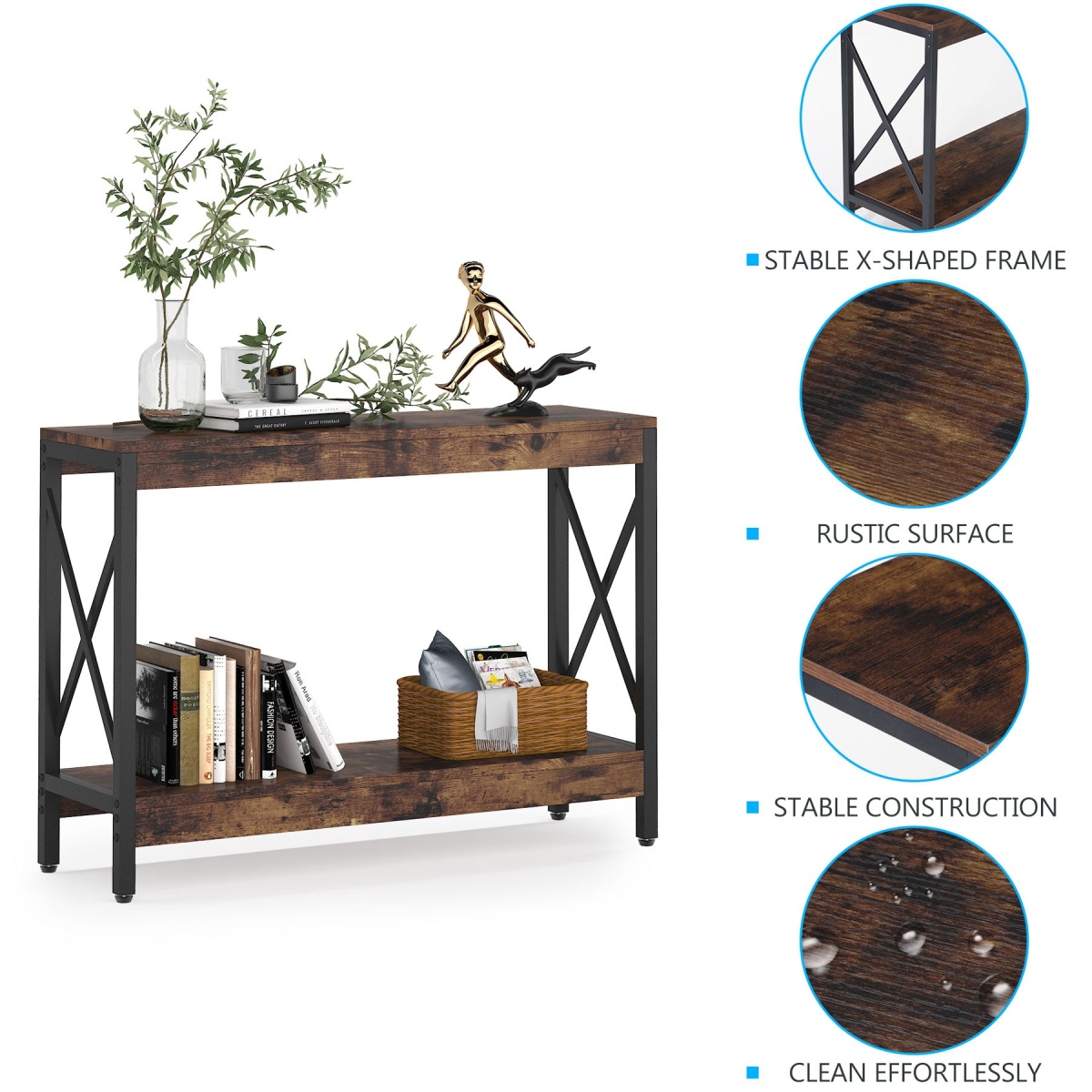Console Table, Narrow Sofa Entryway Table with Storage Shelf - Image 6