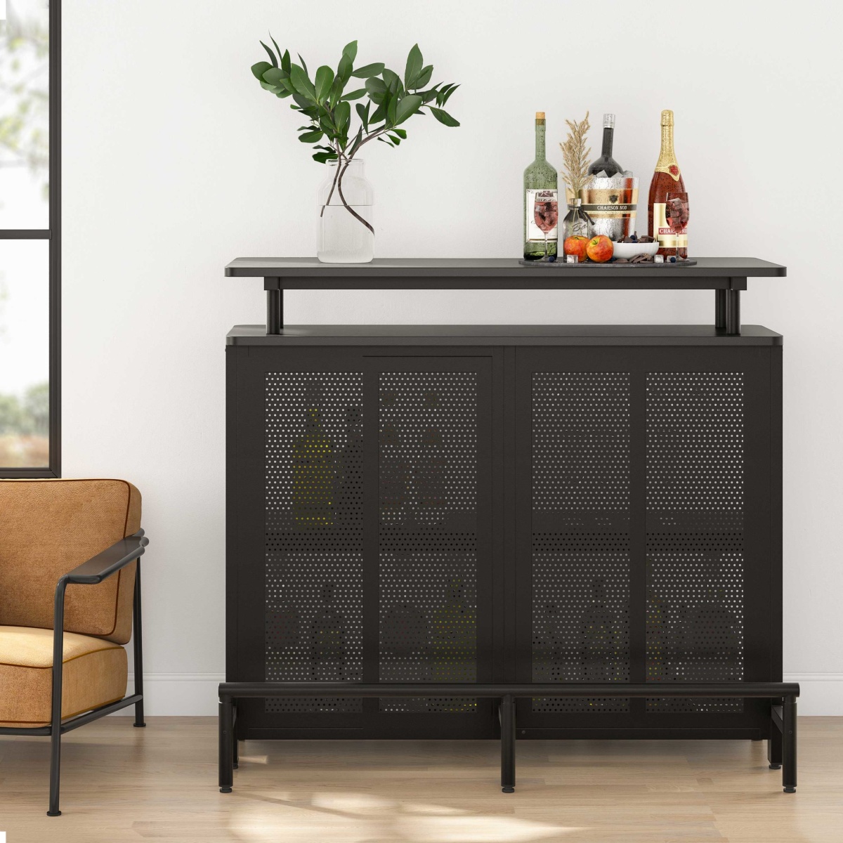 Bar Unit, 3 Tier Liquor Home Bar Table with Stemware Racks - Image 4