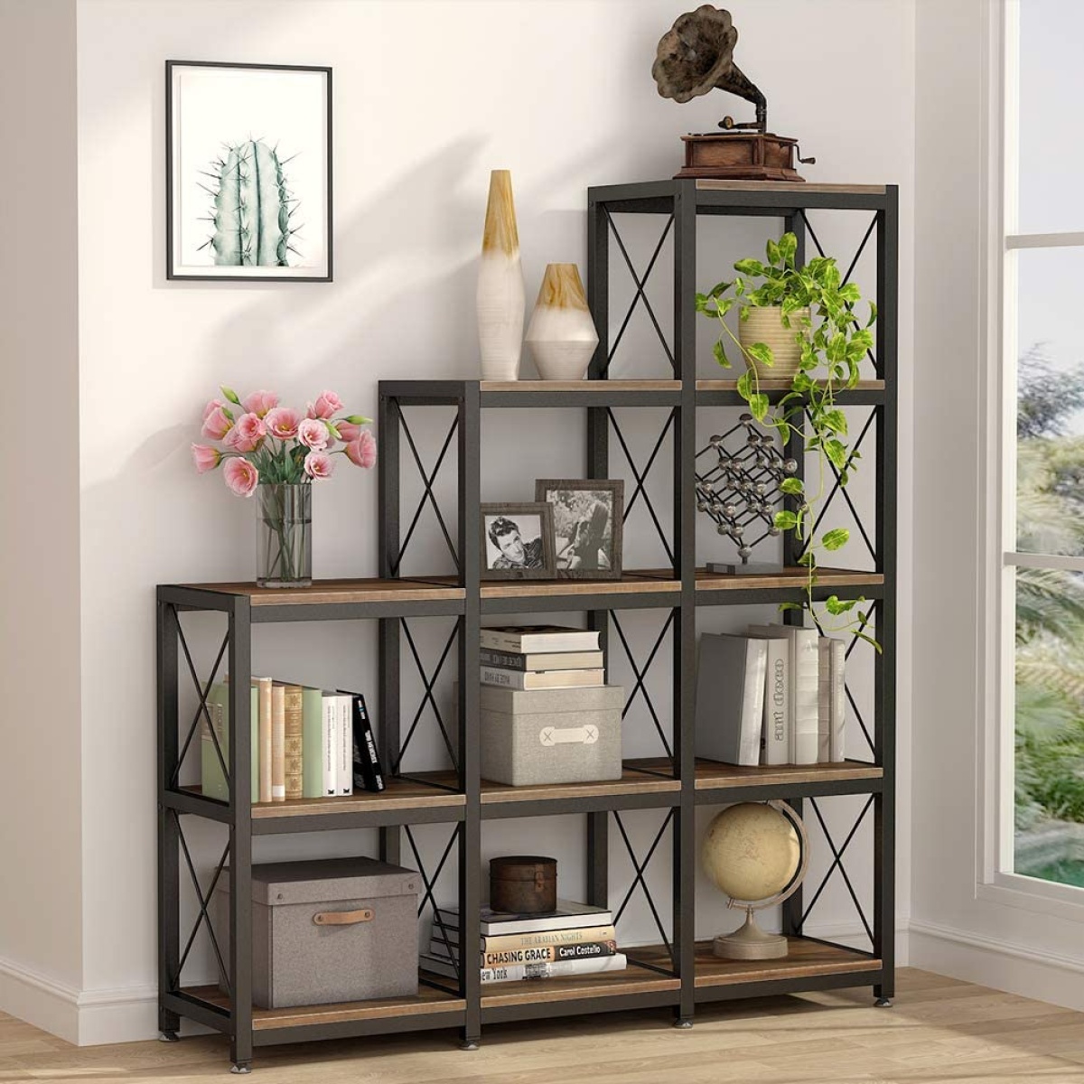 Bookshelf, 12 Shelves Industrial Ladder Etagere Bookcase - Image 10