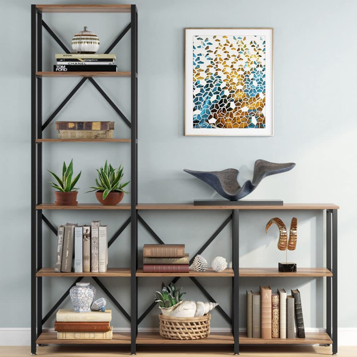 9 Shelves Bookshelves, Industrial Ladder Corner Etagere Bookcase - Image 5