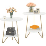 End Table, 2 Tier Round Sofa Bedside Table with Shelves - Image 8