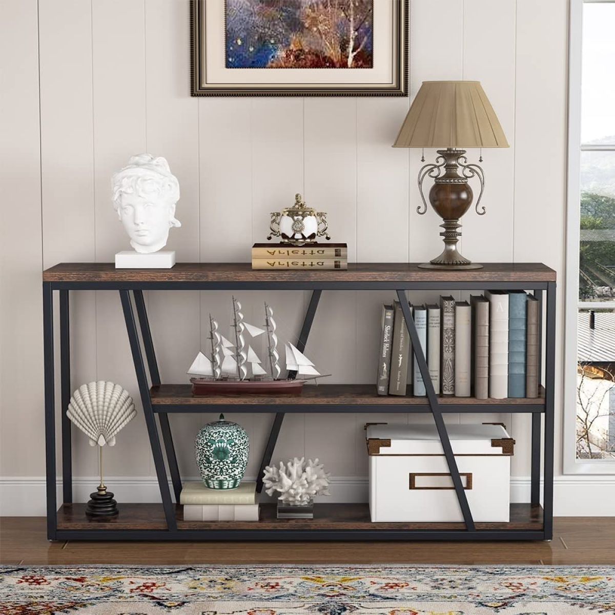 Console Table, Industrial 3-Tier Sofa Entryway Table with Open Shelves - Image 5