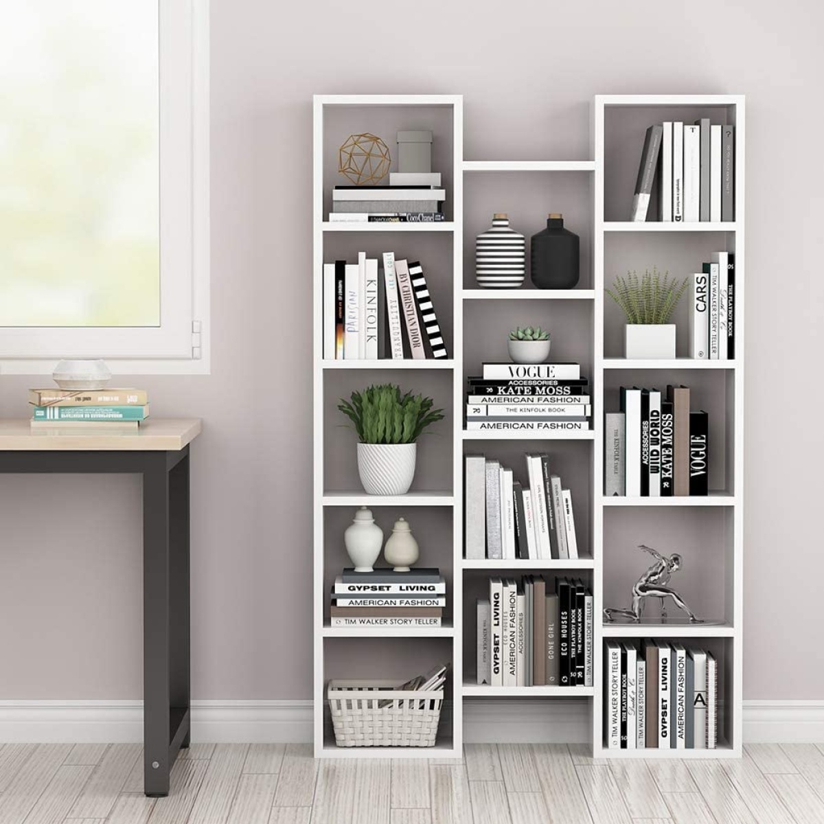 Modern Bookcase, 5-Shelf Storage Organizer with 14-Cube Display Bookshelf - Image 9