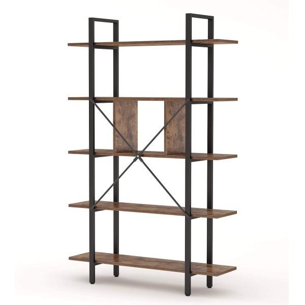 Bookshelf, 5-Tier Industrial Bookcase Display Storage Shelf
