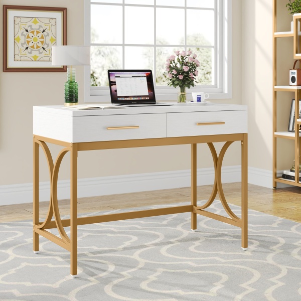 Computer Desk, Modern 41? Study Writing Desk with 2 Drawers