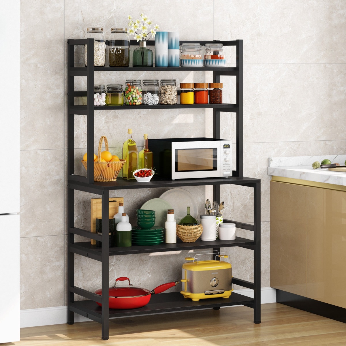 Kitchen Baker?s Rack, 5-Tier Microwave Oven Stand with Hutch - Image 2