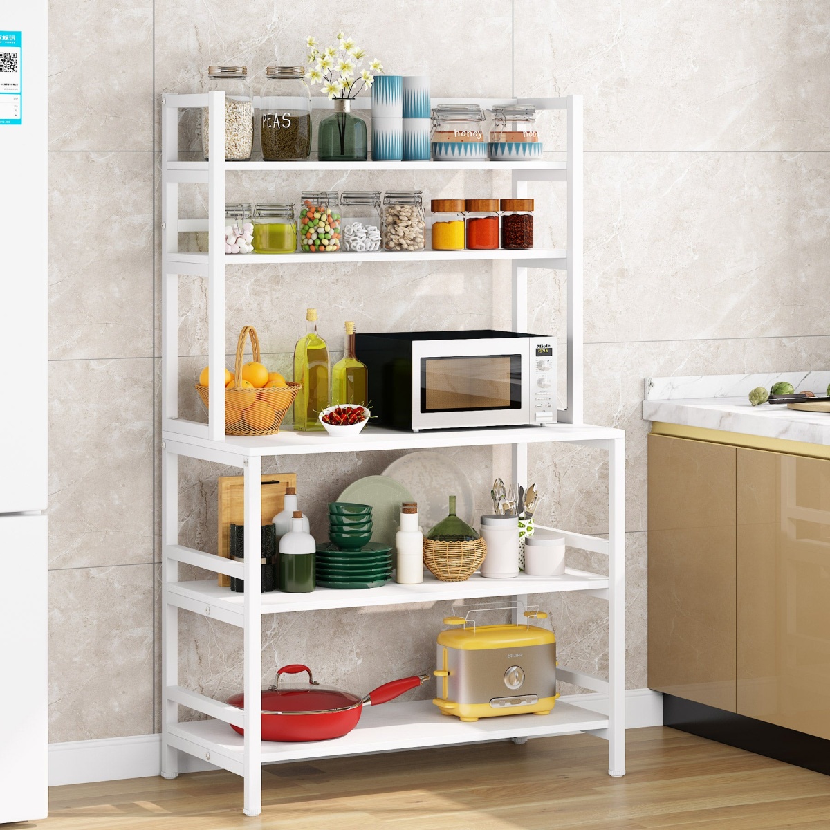 Kitchen Baker?s Rack, 5-Tier Microwave Oven Stand with Hutch - Image 9