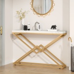 Console Table, 42? White Faux Marble Sofa Table Behind Couch - Image 2