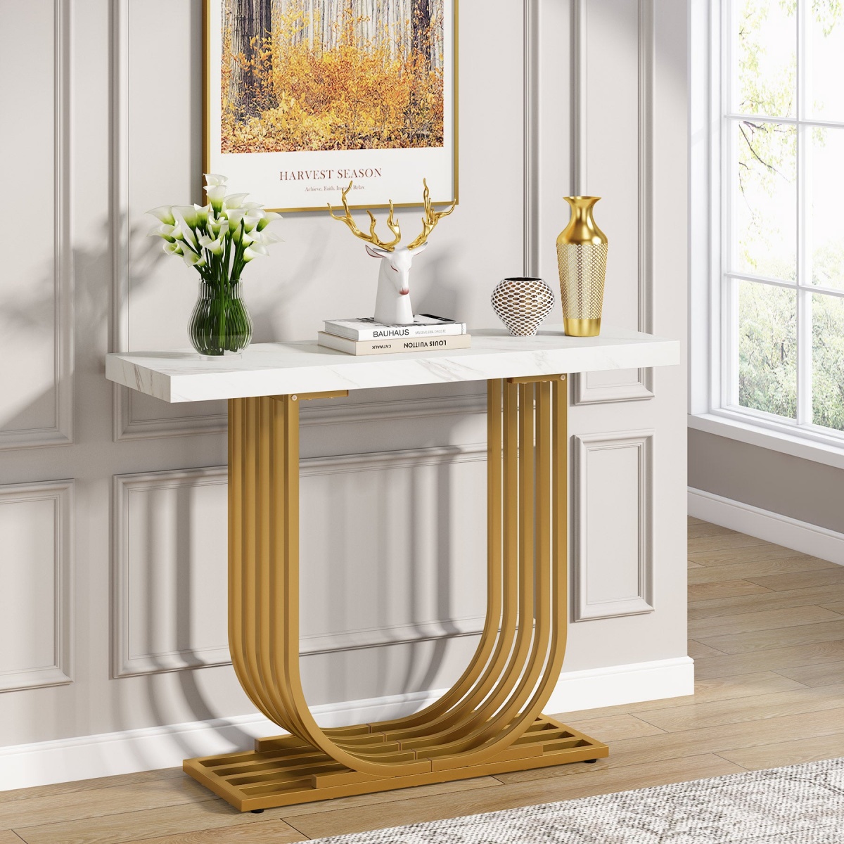 Console Table, 39? Faux Marble Entryway Sofa Table with U-Shaped Base - Image 2
